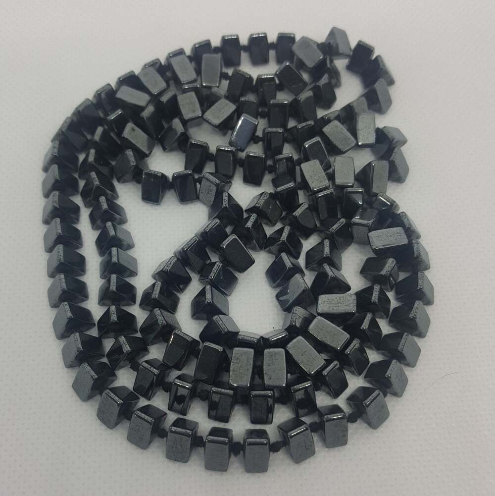Long Triangle Hematite Hand-knotted Necklace